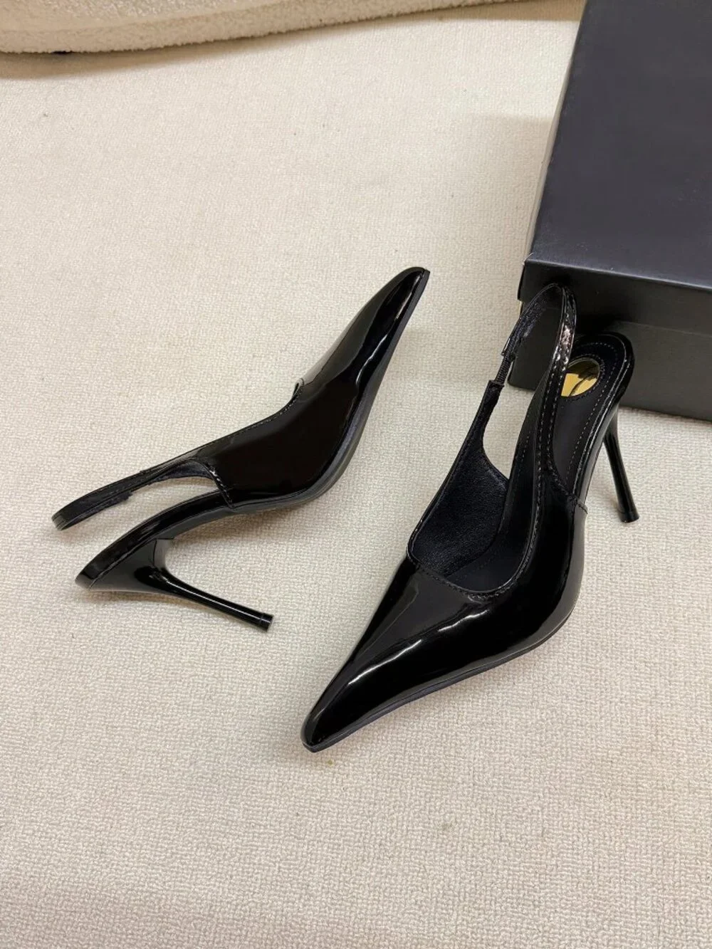 Black Sexy Women's Buckle Closed Toe Stiletto Slingback Sandals
